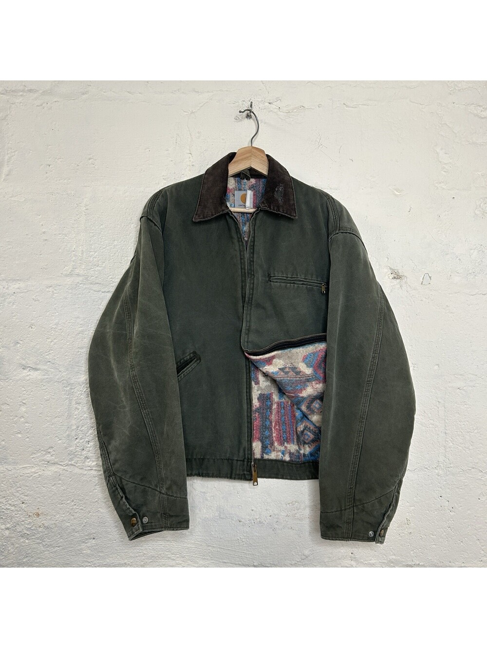 Vintage Carhartt Southwest Aztec-Lined  Detroit Jacket “Dark Olive” J24 DOL
